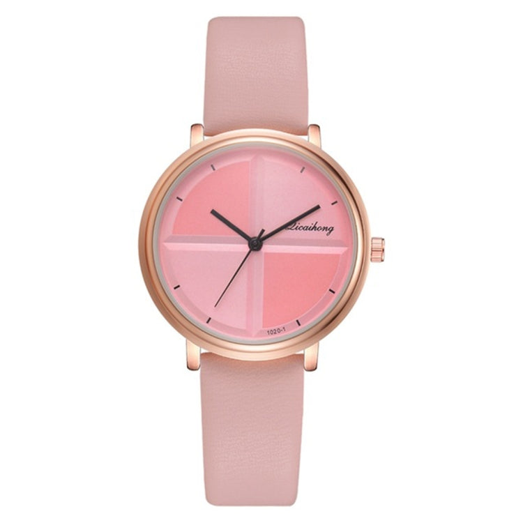 Women Simple Style Two-color Round Dial PU Belt Quartz Watch