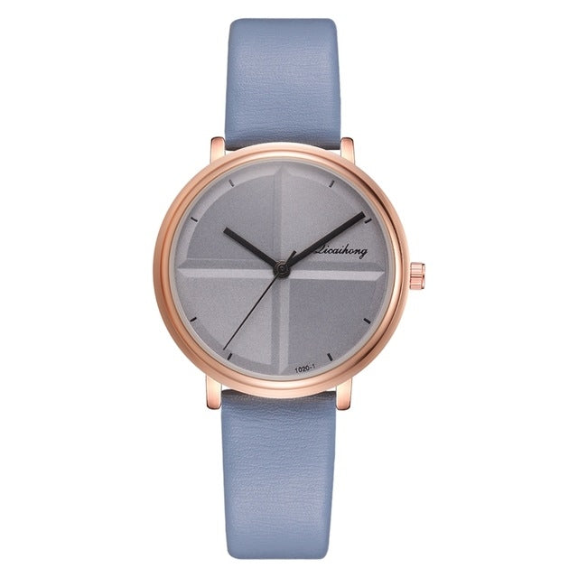 Women Simple Style Two-color Round Dial PU Belt Quartz Watch