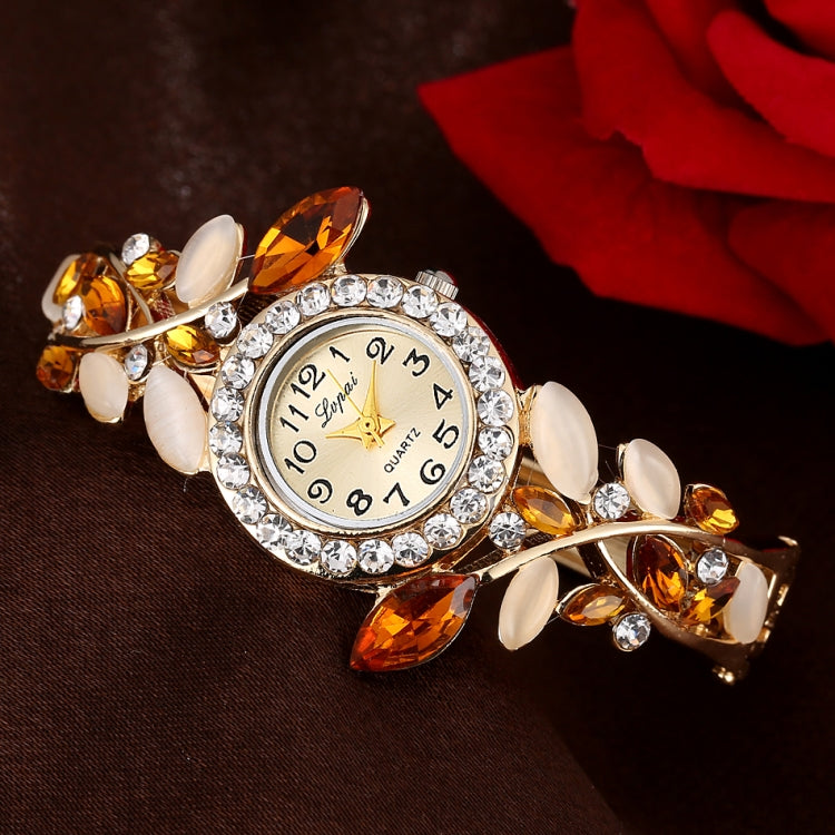 Ladies Retro Round Dial Diamond Petal Bracelet Quartz Watch