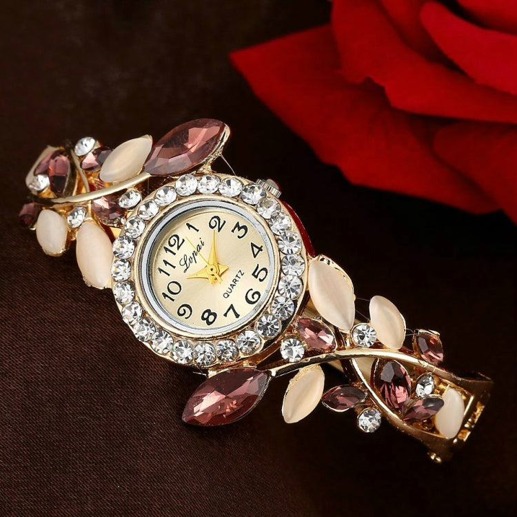 Ladies Retro Round Dial Diamond Petal Bracelet Quartz Watch