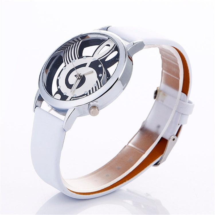 Musical Notation Shaped Dial Leather Belt Quartz Watch for Women / Men