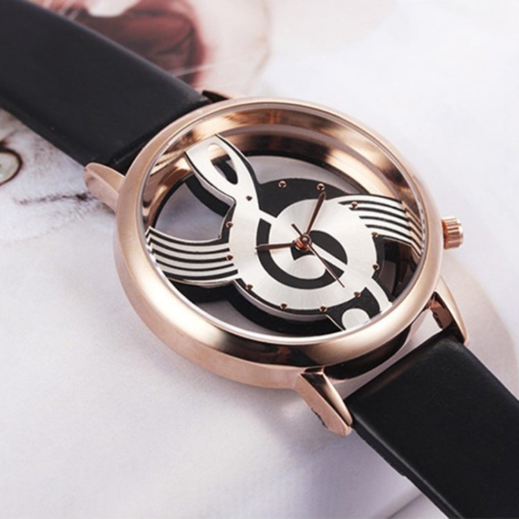 Musical Notation Shaped Dial Leather Belt Quartz Watch for Women / Men