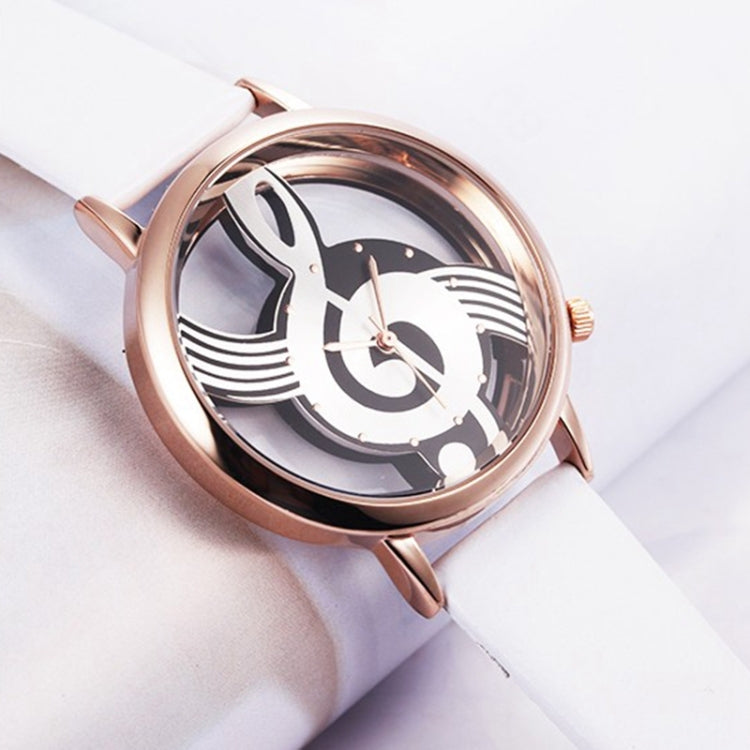 Musical Notation Shaped Dial Leather Belt Quartz Watch for Women / Men
