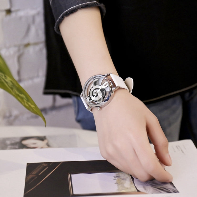 Musical Notation Shaped Dial Leather Belt Quartz Watch for Women / Men