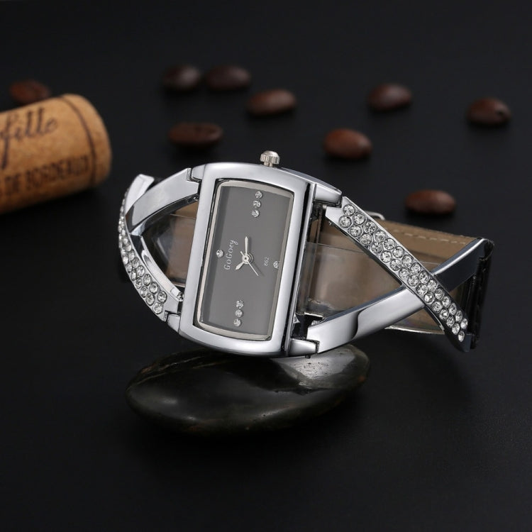 WAT1498 Fashion Square Dial Hollow Diamond Leather Belt Bracelet Watch for Women