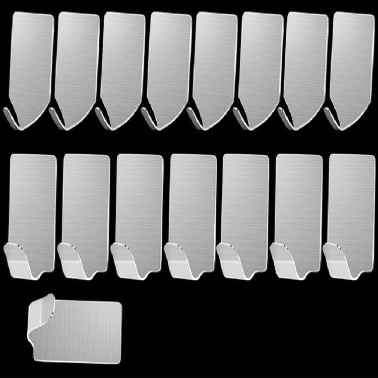 16 PCS Fine and Wide Hook Wall Free Punch Hook Stainless Steel Kitchen Bathroom Glue Hook Coat Hook