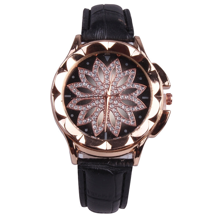 MOK Casual Lotus Pattern Dial Leather Strap Quartz Watch