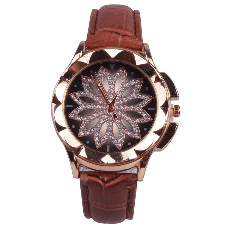 MOK Casual Lotus Pattern Dial Leather Strap Quartz Watch