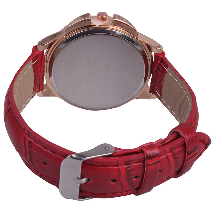 MOK Casual Lotus Pattern Dial Leather Strap Quartz Watch