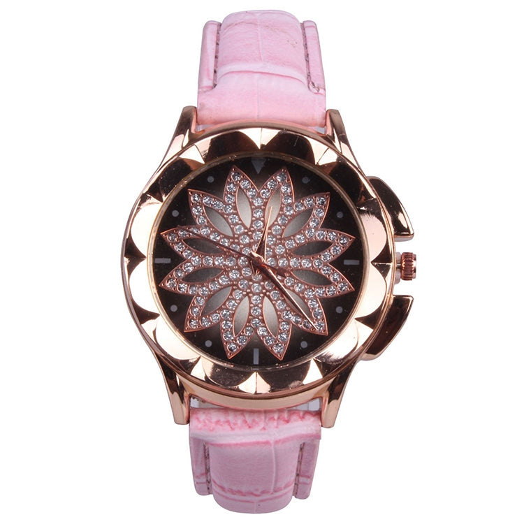 MOK Casual Lotus Pattern Dial Leather Strap Quartz Watch
