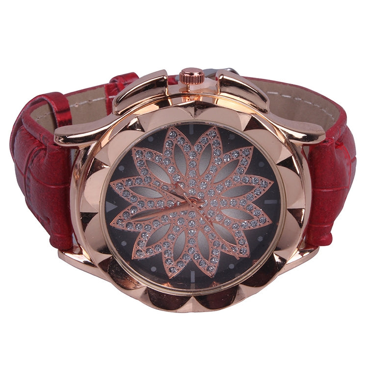 MOK Casual Lotus Pattern Dial Leather Strap Quartz Watch