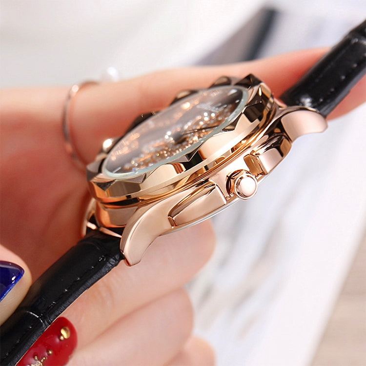 MOK Casual Lotus Pattern Dial Leather Strap Quartz Watch