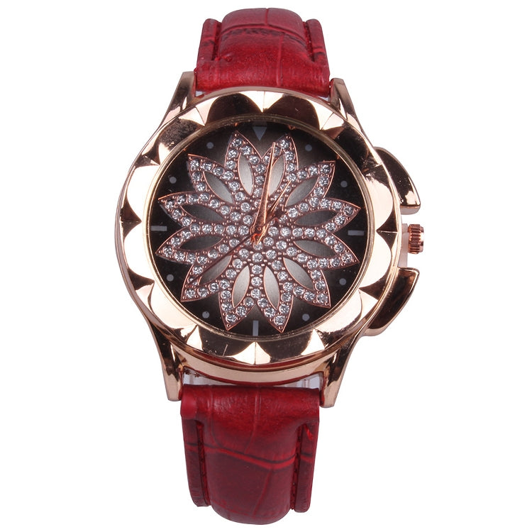 MOK Casual Lotus Pattern Dial Leather Strap Quartz Watch