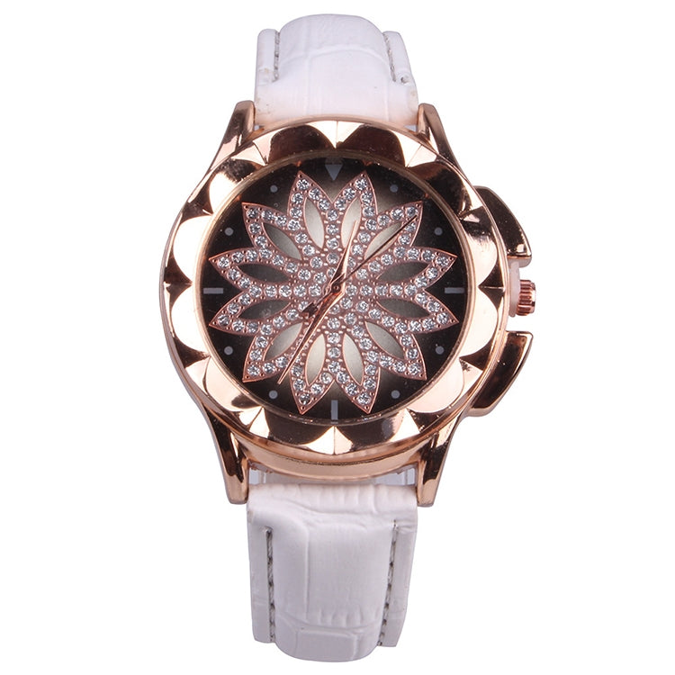 MOK Casual Lotus Pattern Dial Leather Strap Quartz Watch