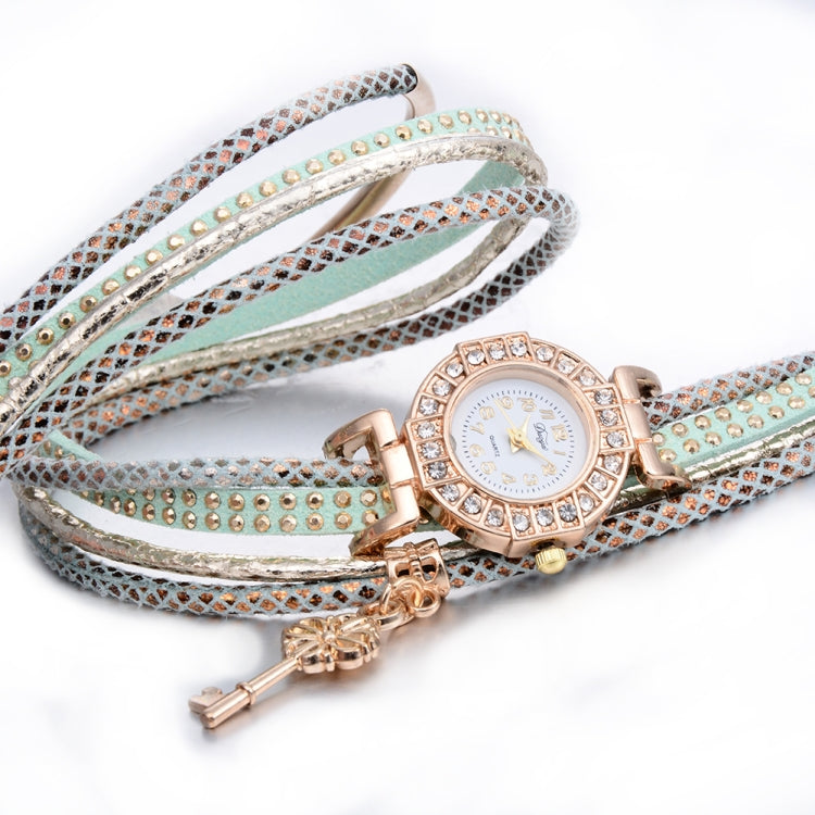 Round Small Dial Diamond-plated Ring Bracelet Quartz Watch with Key Pendant