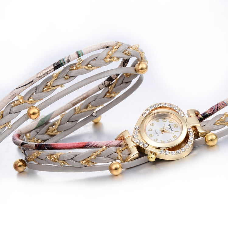 Round Small Dial Diamond-plated Ring Bracelet Quartz Watch with Key Pendant