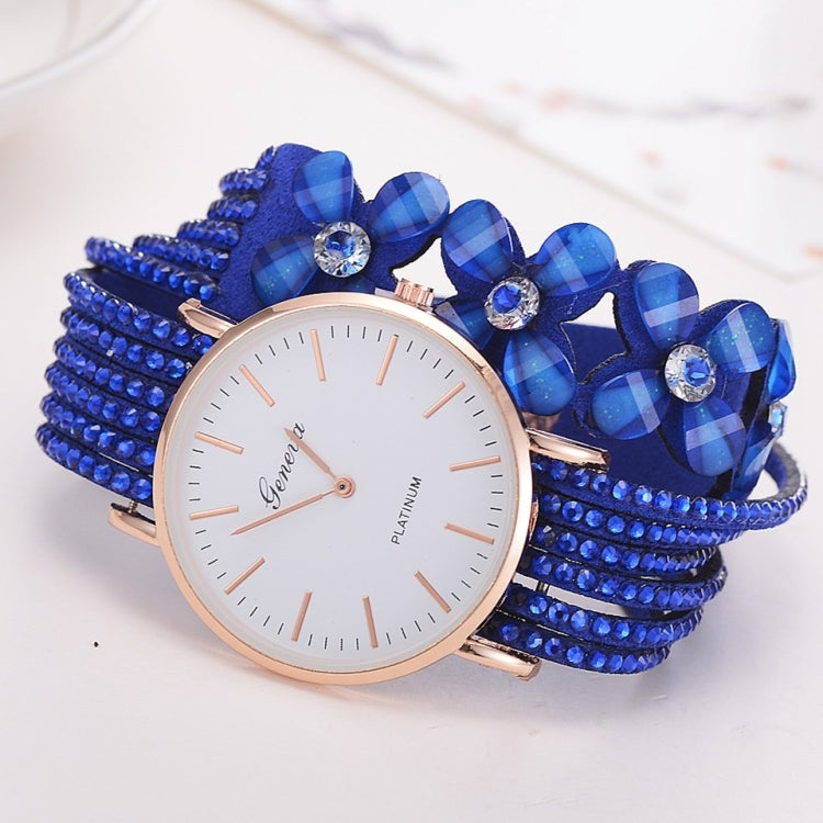 Women Round Dial Flower Diamond Studs Bracelet Watch