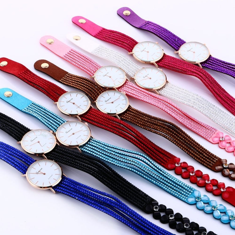 Women Round Dial Flower Diamond Studs Bracelet Watch