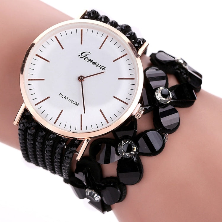 Women Round Dial Flower Diamond Studs Bracelet Watch