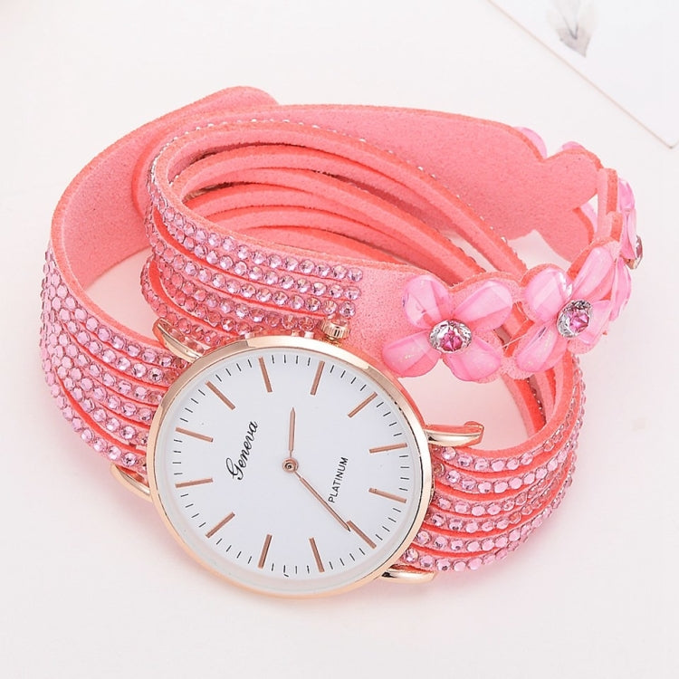 Women Round Dial Flower Diamond Studs Bracelet Watch