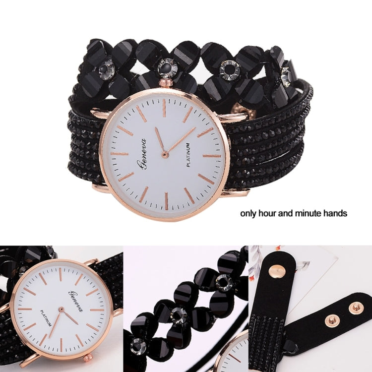 Women Round Dial Flower Diamond Studs Bracelet Watch