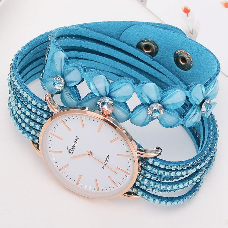 Women Round Dial Flower Diamond Studs Bracelet Watch