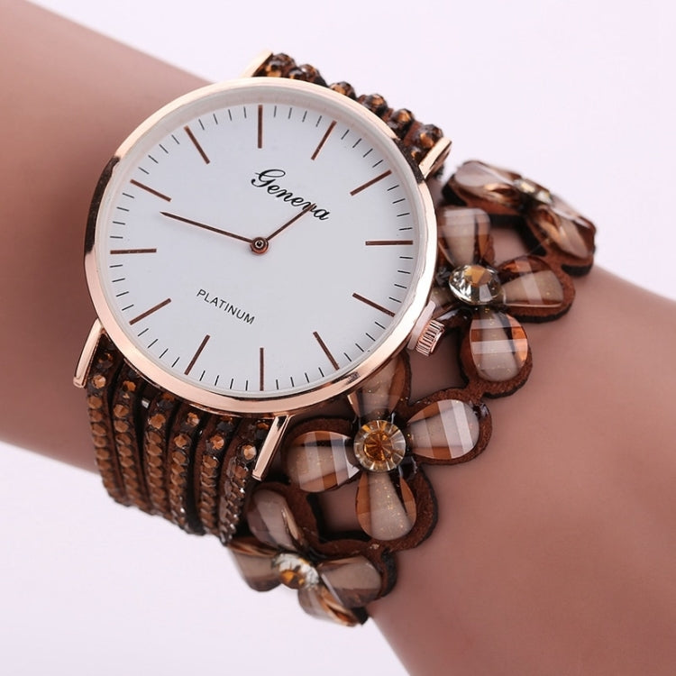 Women Round Dial Flower Diamond Studs Bracelet Watch