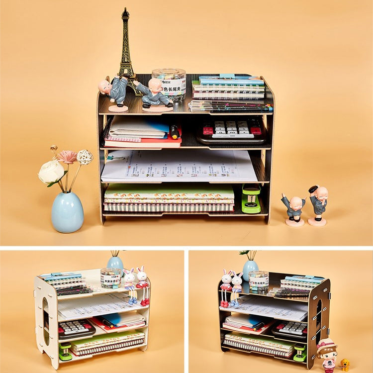 Creative Home Office Desktop 4 Layers File Organizer Wood Document Letter Holder Tray Multi-storey Shelf