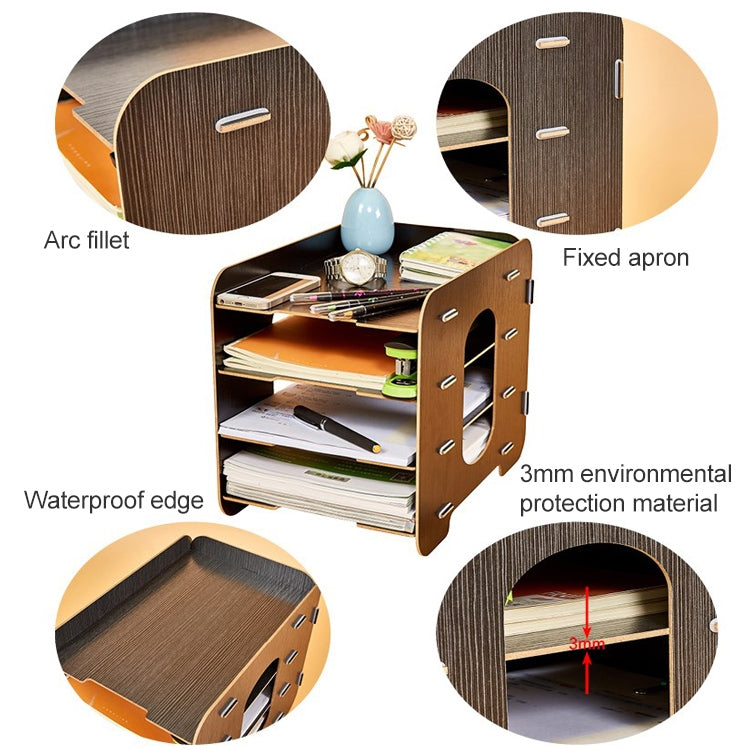 Creative Home Office Desktop 4 Layers File Organizer Wood Document Letter Holder Tray Multi-storey Shelf