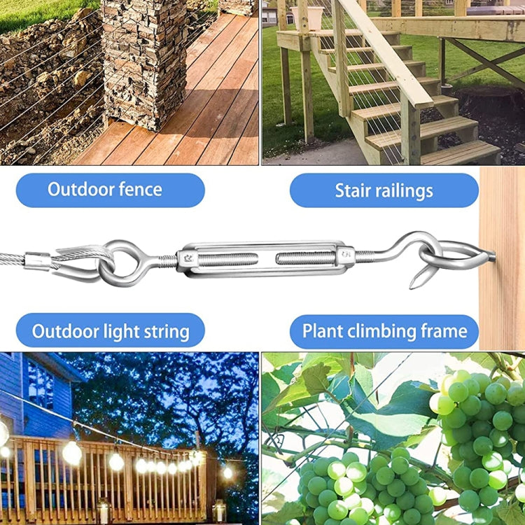 Flower Basket Screws 304 Stainless Steel Wire Rope Hook Tensioner, Specification:M6(Silver)