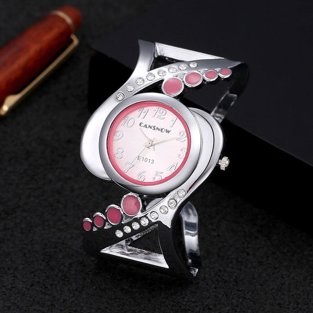 WAT1140 Women Bangle Wristwatch Quartz Crystal Rhinestone Watch