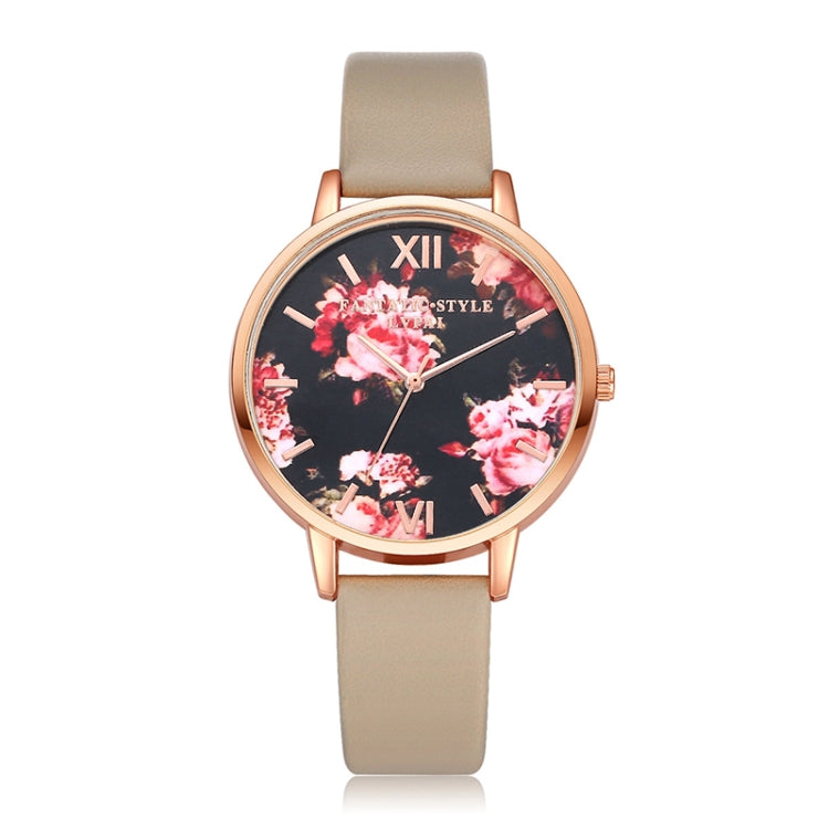 Lvpai P086Leather Strap Flower Dial Quartz Wrist Watch