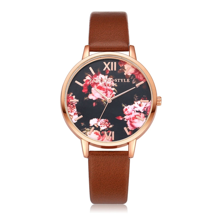 Lvpai P086Leather Strap Flower Dial Quartz Wrist Watch