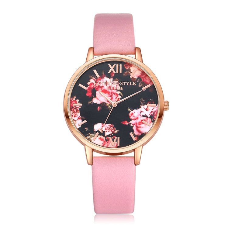 Lvpai P086Leather Strap Flower Dial Quartz Wrist Watch