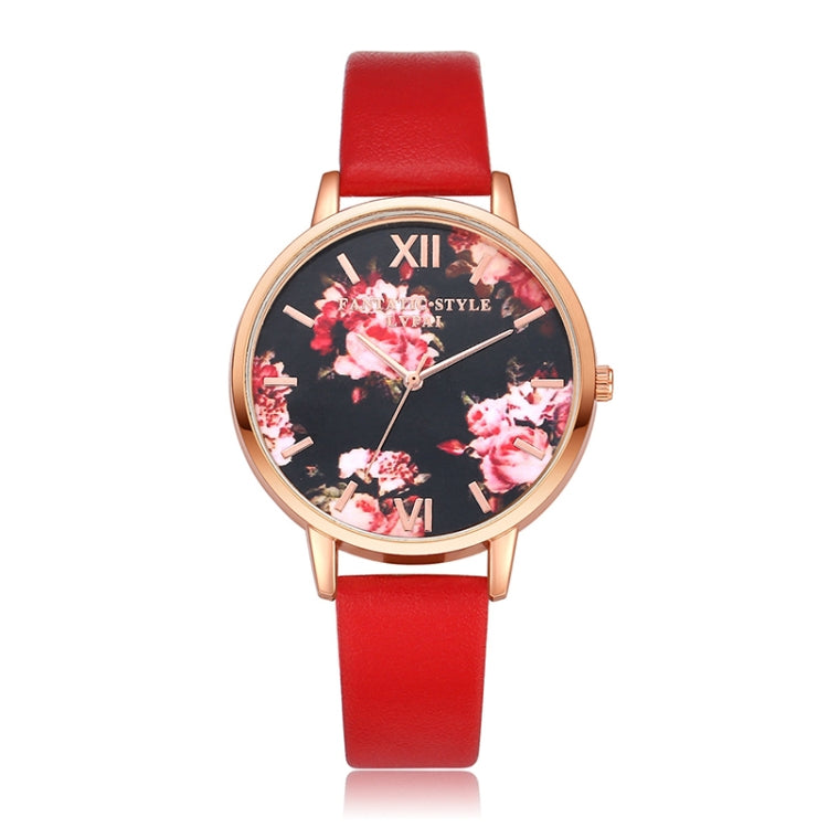 Lvpai P086Leather Strap Flower Dial Quartz Wrist Watch