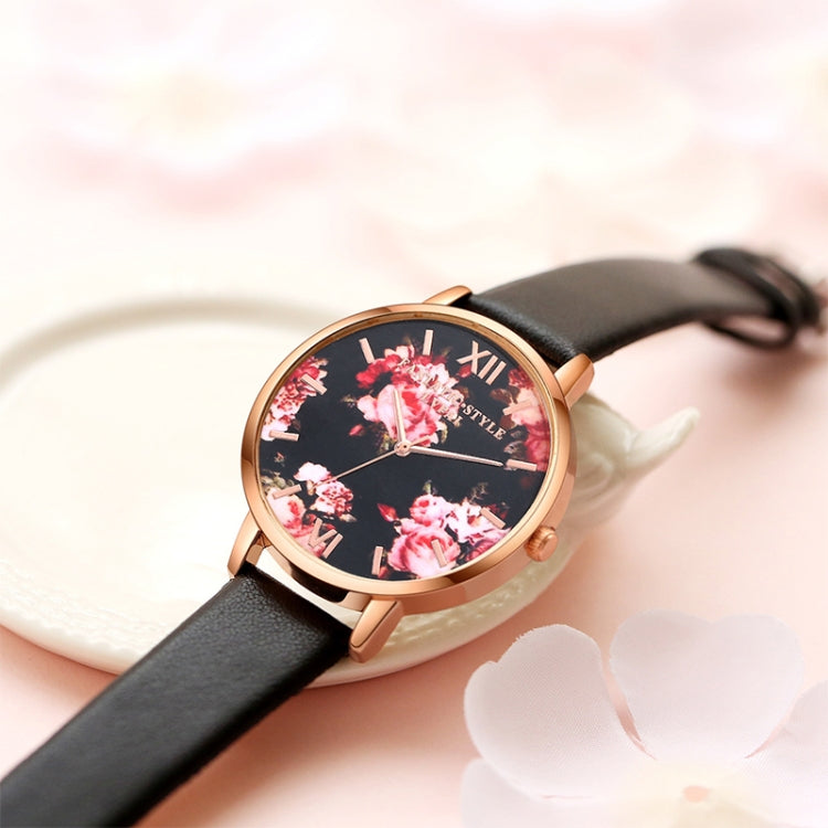 Lvpai P086Leather Strap Flower Dial Quartz Wrist Watch