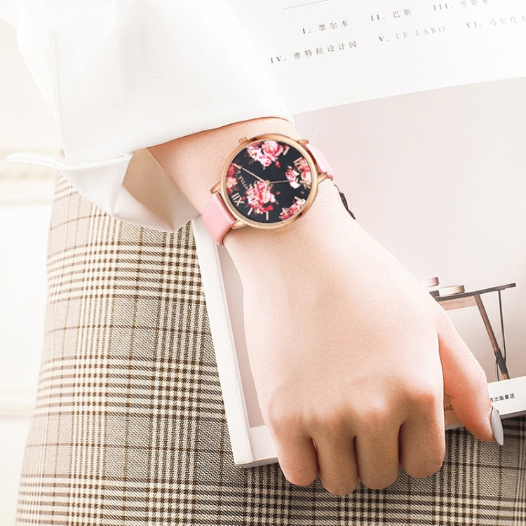 Lvpai P086Leather Strap Flower Dial Quartz Wrist Watch