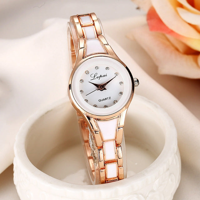 Lvpai Round Dial Two-Color Stainless Steel Strap Bracelet Quartz Watch for Women