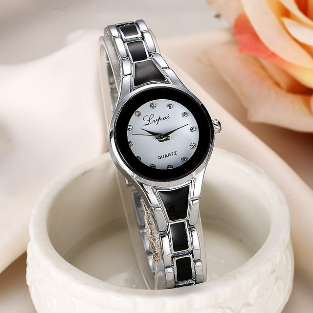 Lvpai Round Dial Two-Color Stainless Steel Strap Bracelet Quartz Watch for Women