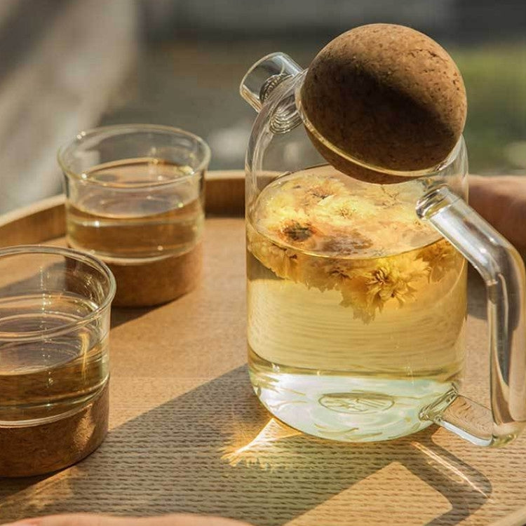 High Borosilicate Glass Cork Lid Teapot Juice Cold Kettle, Style:Medium Ball