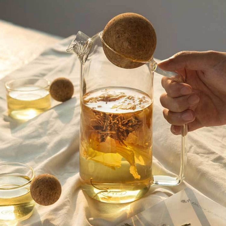 High Borosilicate Glass Cork Lid Teapot Juice Cold Kettle, Style:Large Ball