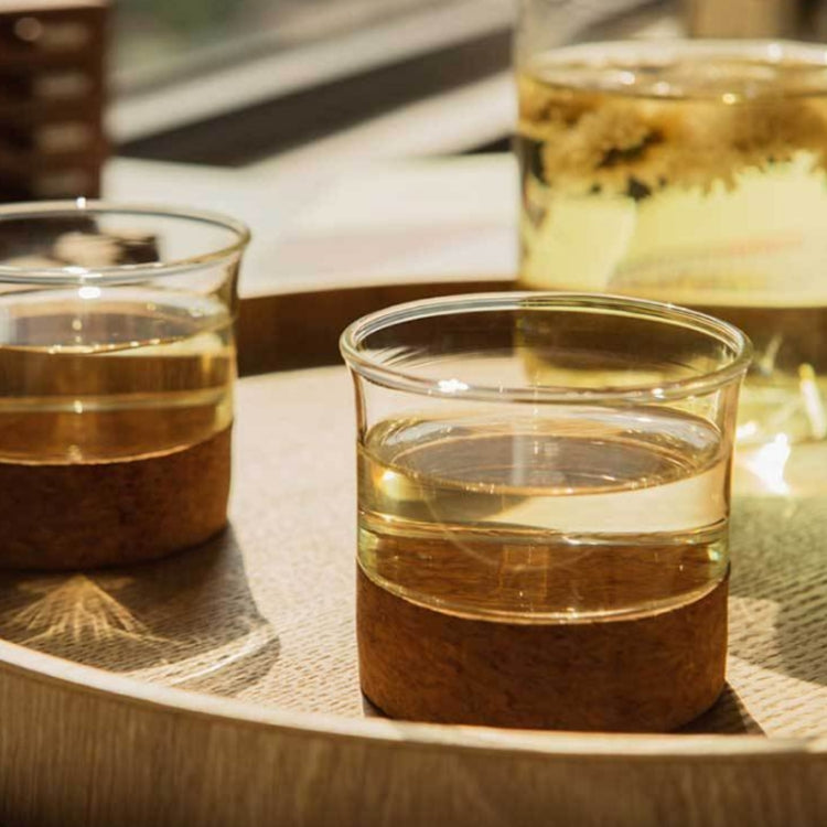 High Borosilicate Glass Cork Lid Teapot Juice Cold Kettle, Style:Two Flat Sheng Cups