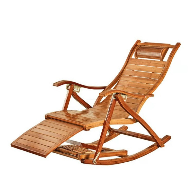 Rocking Chair Adult Folding Lunch Break Easy Chair Living Room Napping Bed Home Balcony Leisure Old Bamboo Chair, Color:Chair With No Cushion