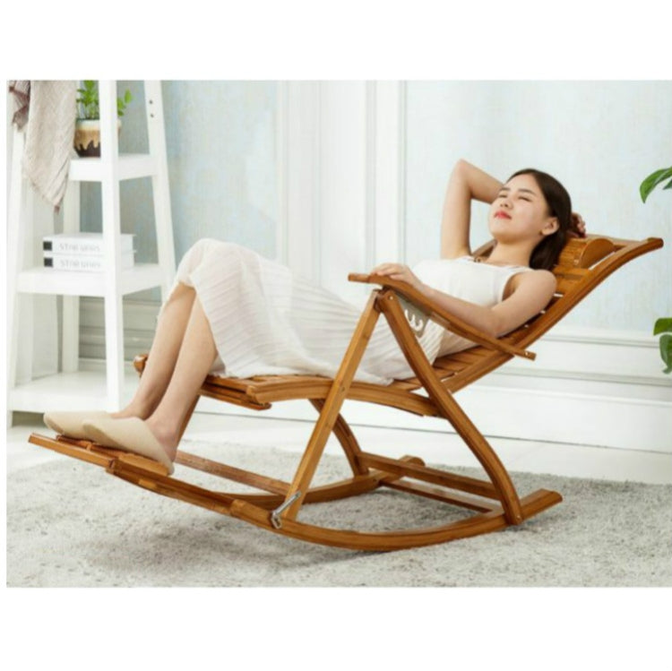 Rocking Chair Adult Folding Lunch Break Easy Chair Living Room Napping Bed Home Balcony Leisure Old Bamboo Chair, Color:Chair With No Cushion