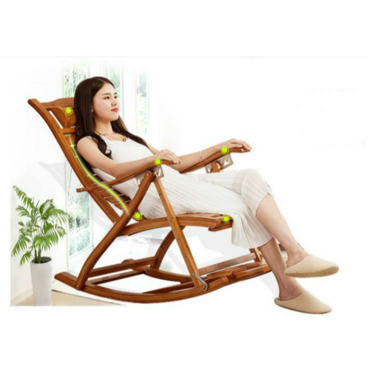 Rocking Chair Adult Folding Lunch Break Easy Chair Living Room Napping Bed Home Balcony Leisure Old Bamboo Chair, Color:Purple With Short Cushion