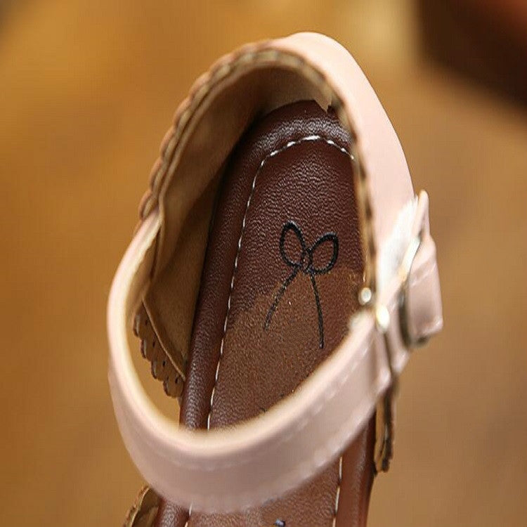 Girls Sandals Woven Hollow Flat Princess Shoes, Size:23(White)