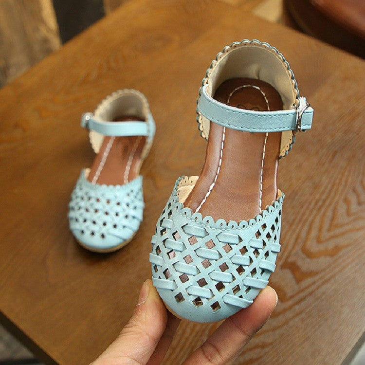 Girls Sandals Woven Hollow Flat Princess Shoes, Size:28