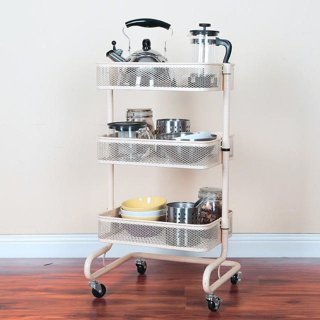 Metal Kitchen Trolley Carts Wheeled Storage Rack Shelf Vegetable Floor Bathroom Shelf Storage