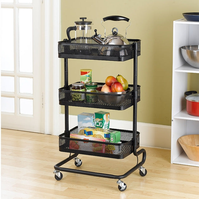 Metal Kitchen Trolley Carts Wheeled Storage Rack Shelf Vegetable Floor Bathroom Shelf Storage