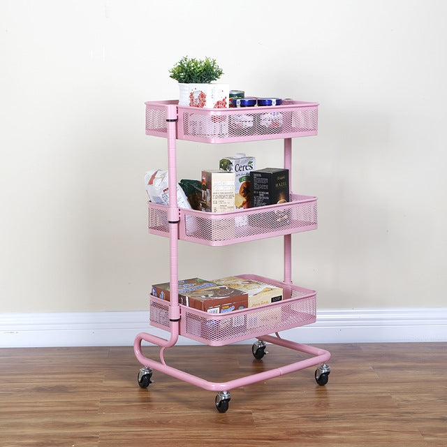 Metal Kitchen Trolley Carts Wheeled Storage Rack Shelf Vegetable Floor Bathroom Shelf Storage